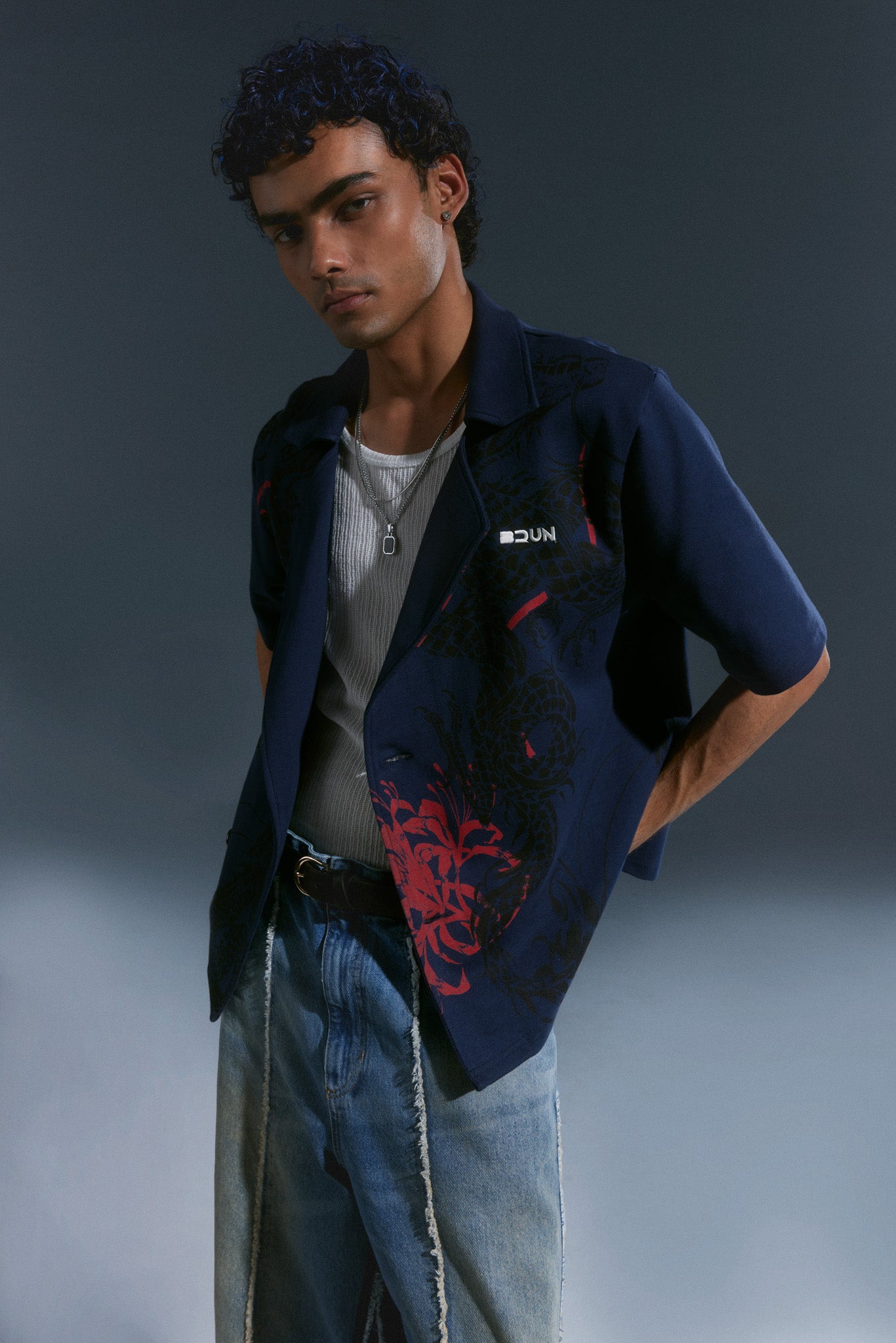 Navy Double Breasted Shirt
